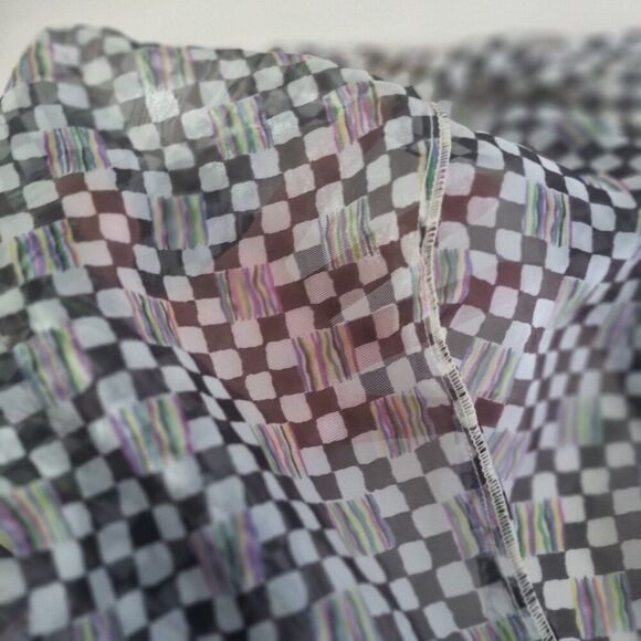 VERSACE Jeans Couture Sheer Checkered Print Blouse - Medusa Button - Size M - Picture 6 of 6
